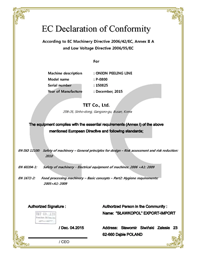CE Certificate of Onion peeling line
